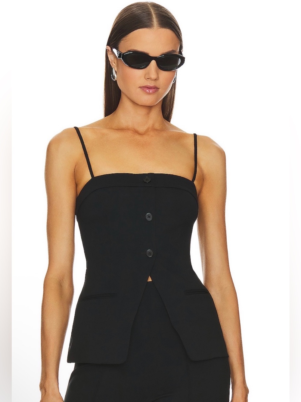 L’Academie Benigna Strappy Button Front Vest Top Black S